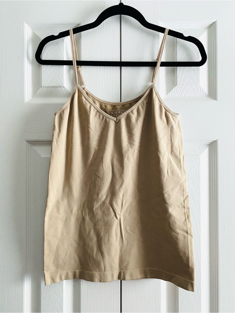 SIMPLY STYLED CAMISOLE TOP with ADJUSTABLE SPAGHETTI STRAPS Tan L